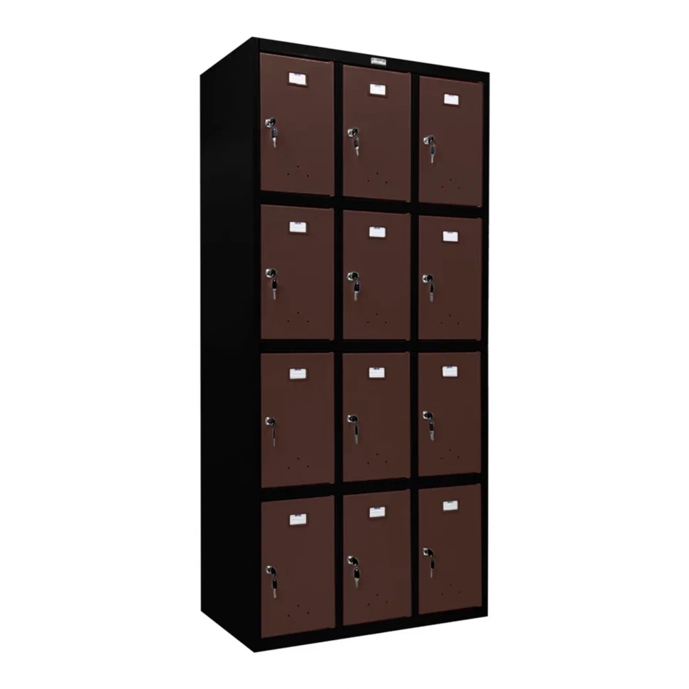 Шкаф металлический для сумок черный с коричневым