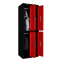 Шкаф металлический четырехдверный черный с красным