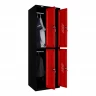 Шкаф металлический четырехдверный черный с красным