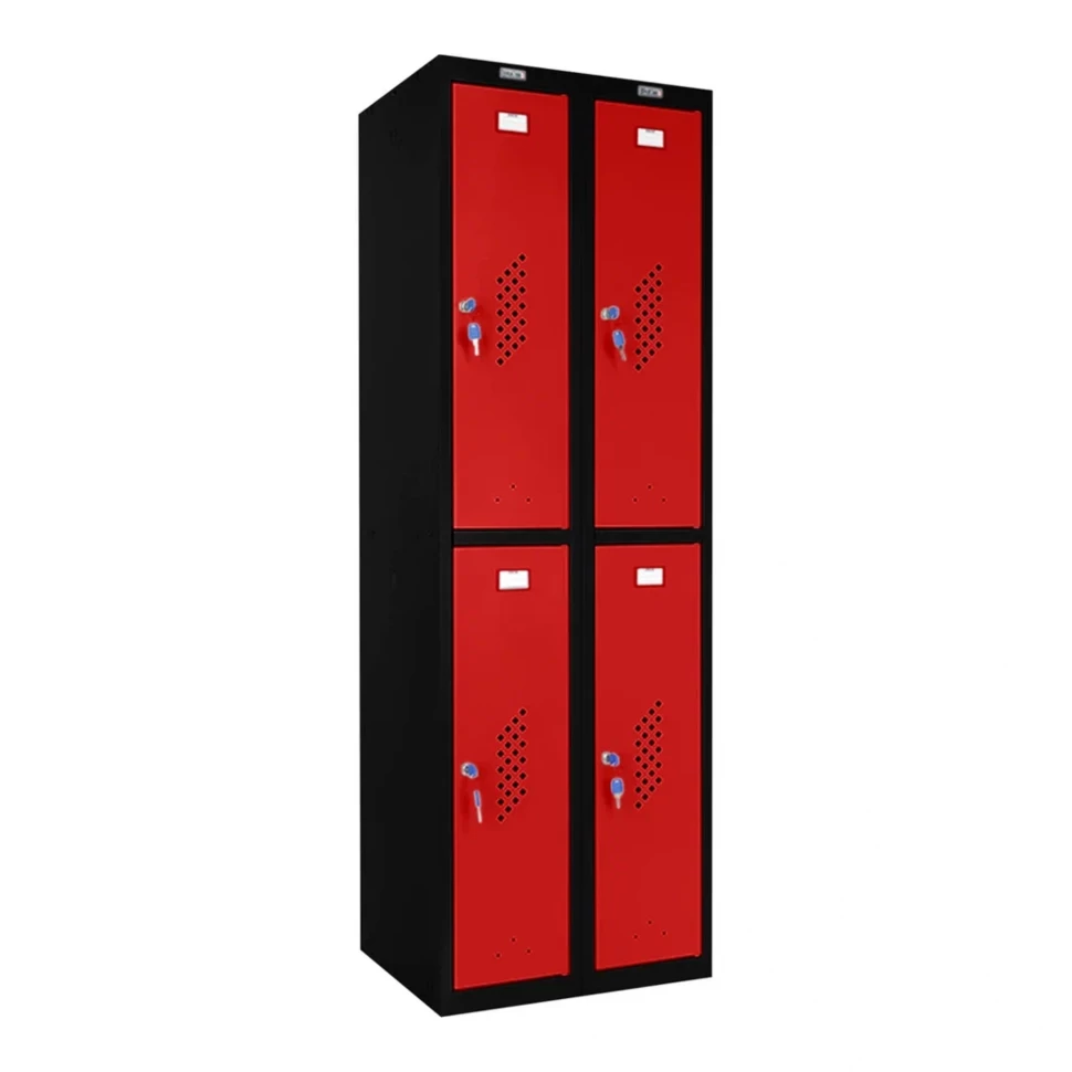 Шкаф металлический четырехдверный черный с красным