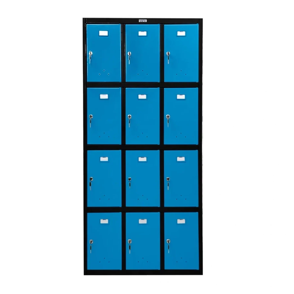 Шкаф металлический для сумок черный с голубым