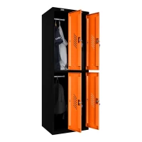 Шкаф металлический четырехдверный черный с оранжевым