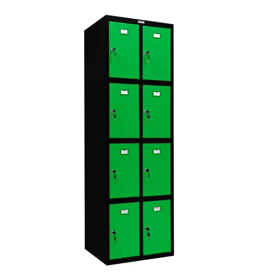 Шкаф металлический для личных вещей черный с зеленым