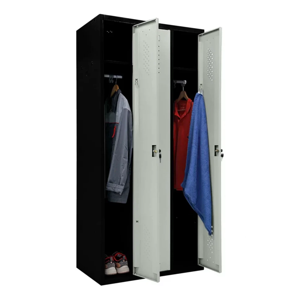Шкаф металлический трехдверный черный с серым