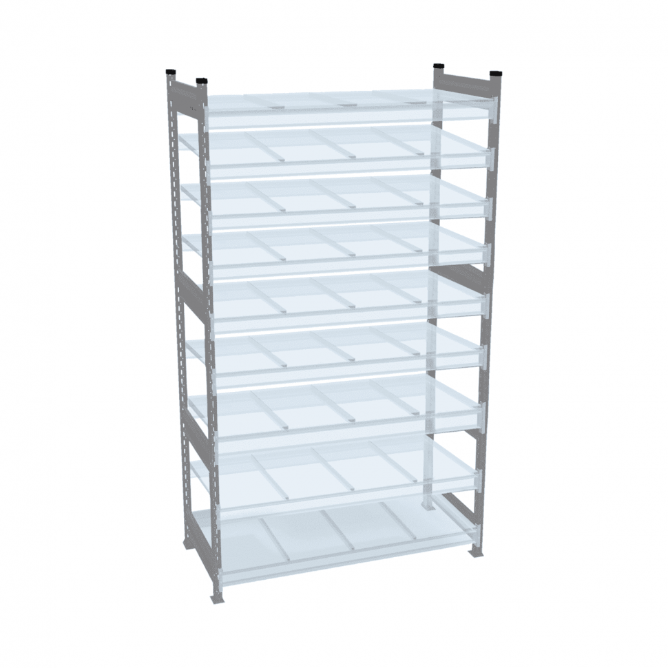 Стеллаж СТ-023 1800х1200х300 с 9 ярусами (рамы и настил - цинк) Стеллаж СТ-023 1800х1200х300 с 9 ярусами (рамы и настил - цинк)