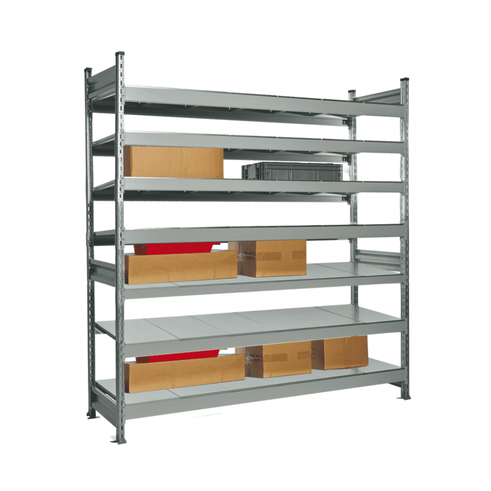Стеллаж СТ-023 2500х1200х300 с 7 ярусами (рамы и настил - окрас) Стеллаж СТ-023 2500х1200х300 с 7 ярусами (рамы и настил - окрас)