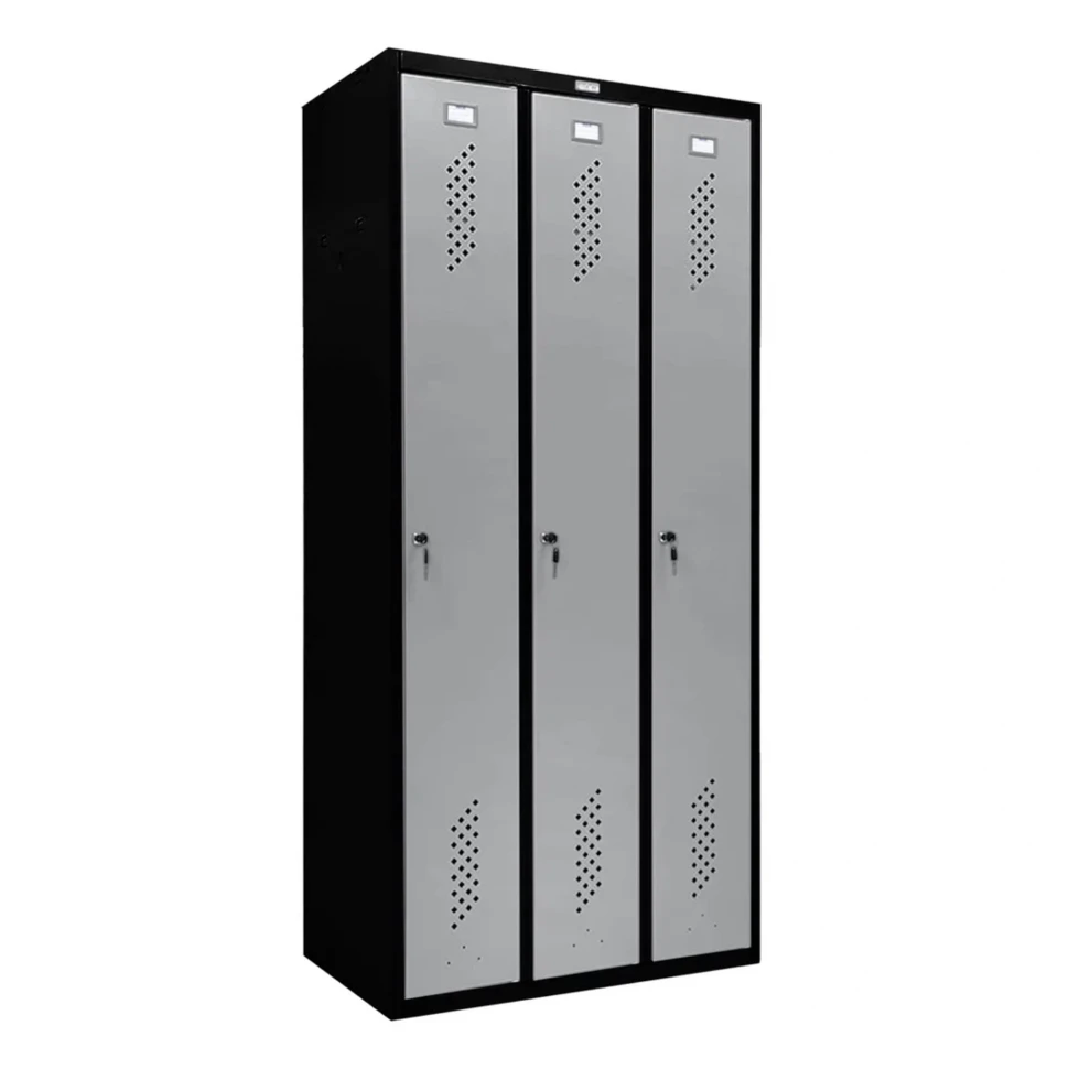 Шкаф металлический трехдверный черный с сигнальным серым