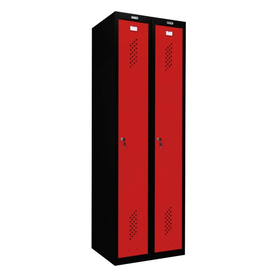 Шкаф металлический для раздевалки черный с красным