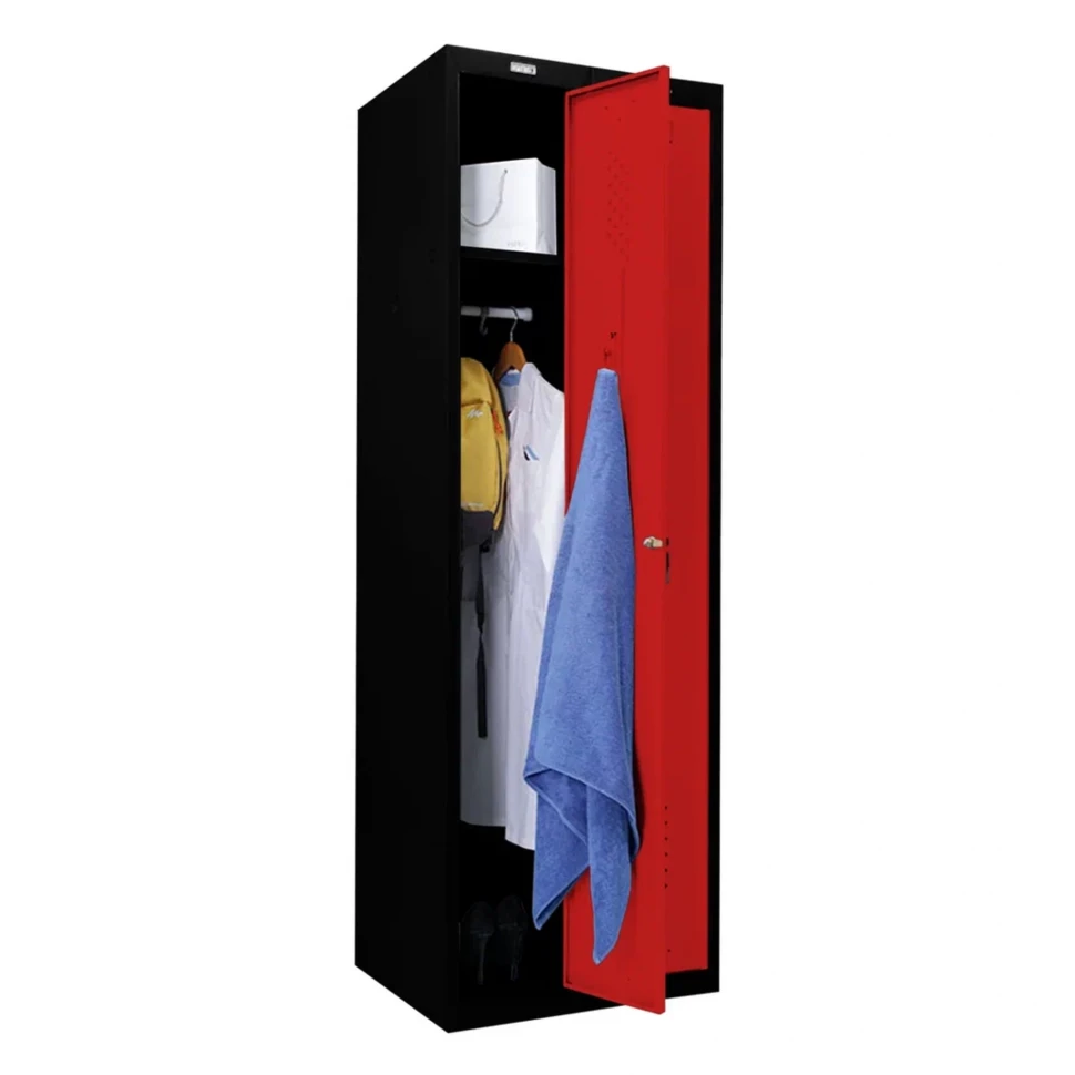 Шкаф металлический для раздевалки черный с красным