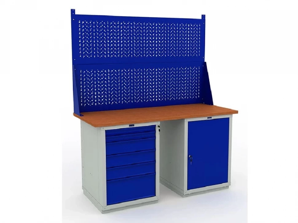 Верстак с полками и двумя экранами и ящиками W160.WS1/WS6.020