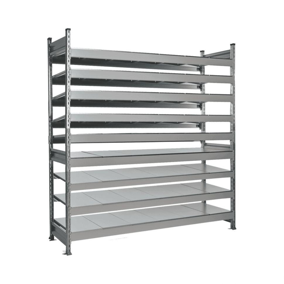 Стеллаж СТ-023 2200х1800х300 с 9 ярусами (рамы и настил - цинк) Стеллаж СТ-023 2200х1800х300 с 9 ярусами (рамы и настил - цинк)