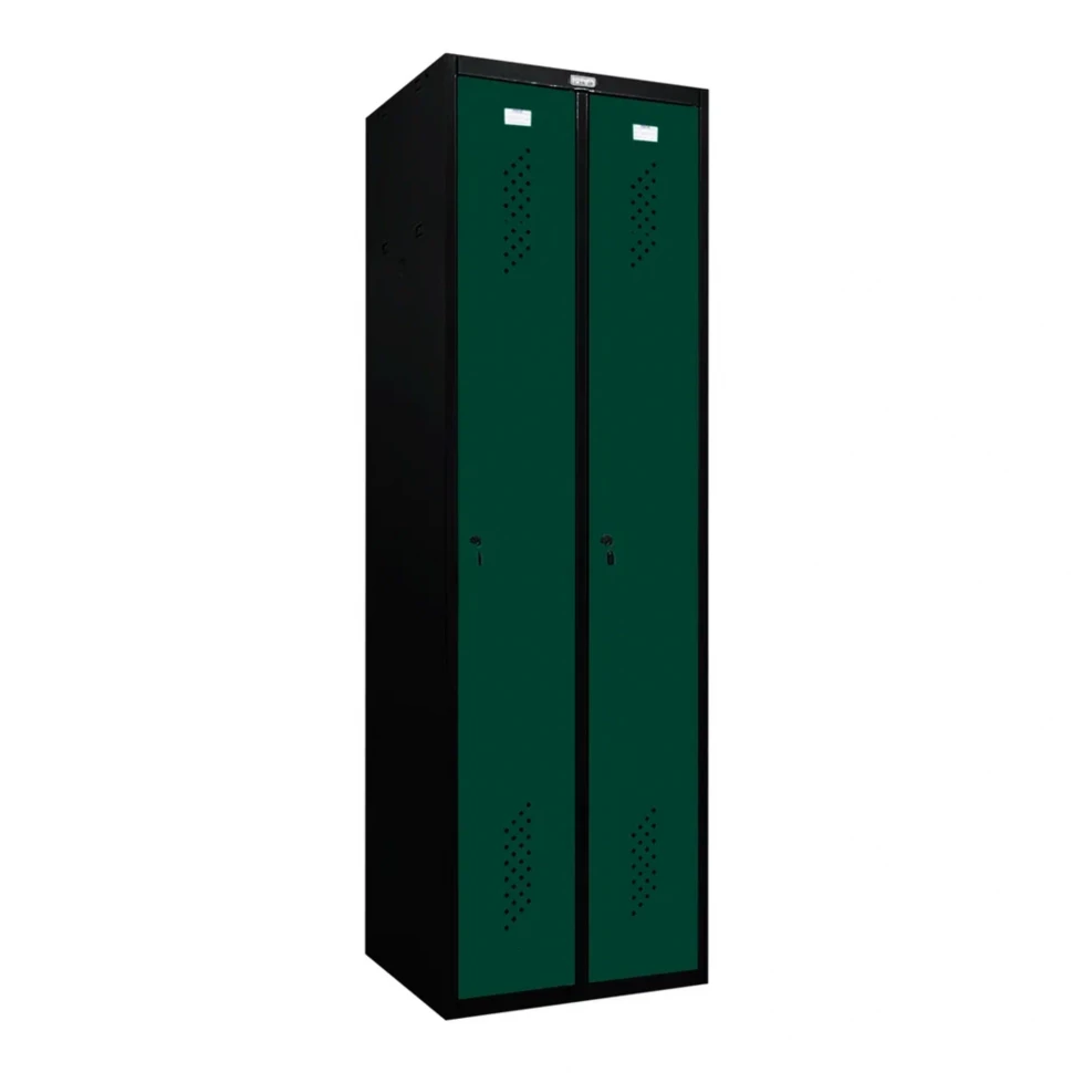Шкаф металлический двухдверный черный с темно-зеленым