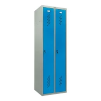 Шкаф металлический двухдверный серый с голубым
