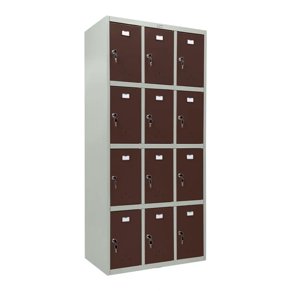 Шкаф металлический для сумок серый с коричневым