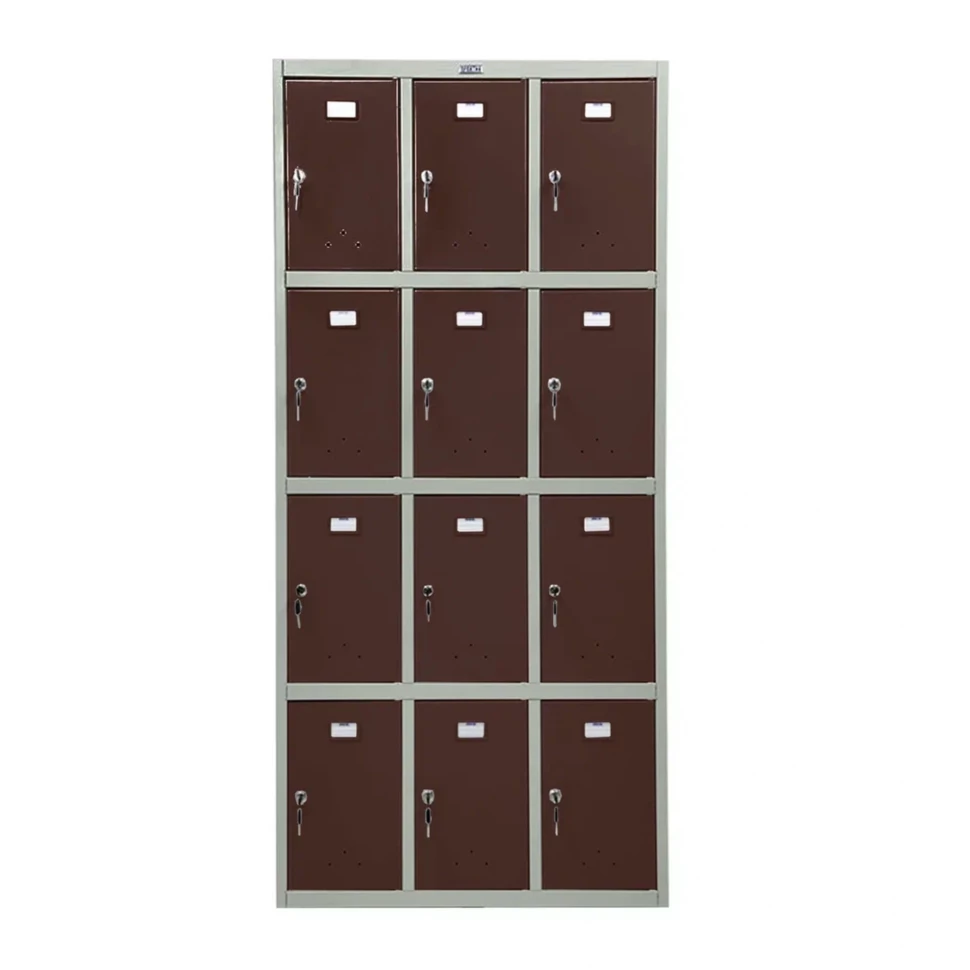 Шкаф металлический для сумок серый с коричневым