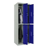 Шкаф металлический четырехдверный серый с синим