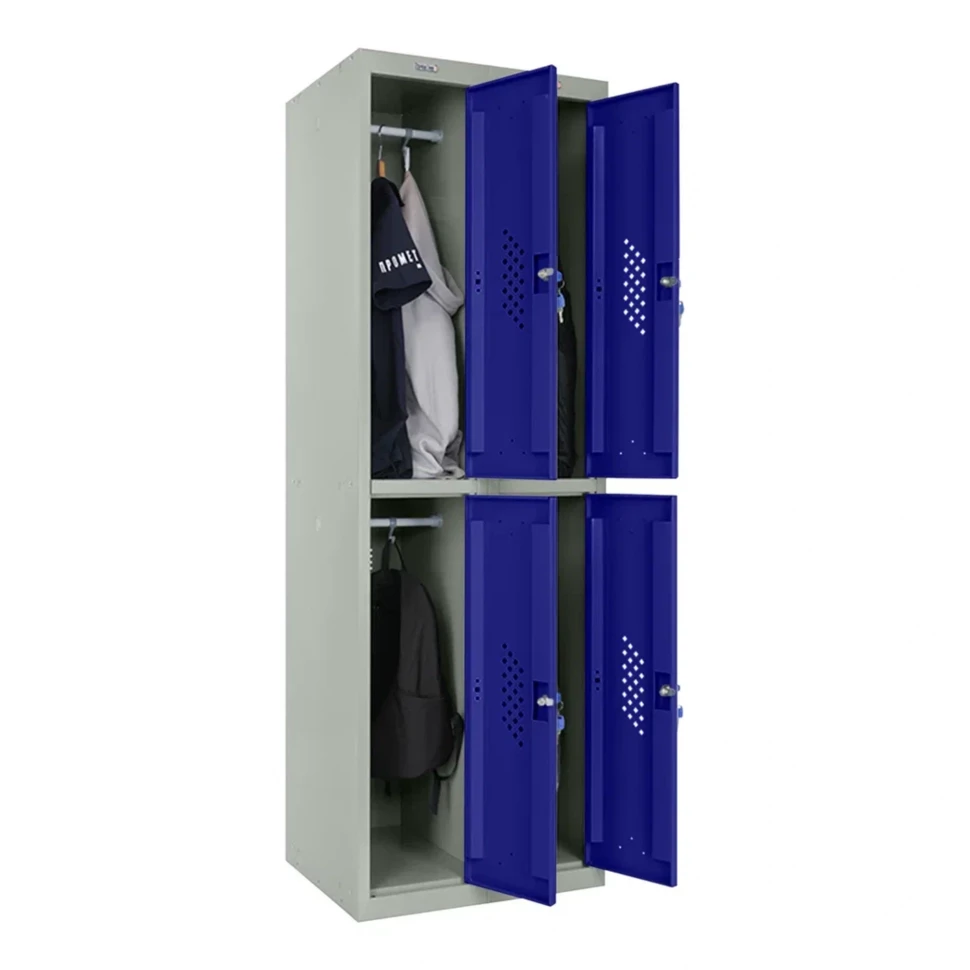Шкаф металлический четырехдверный серый с синим