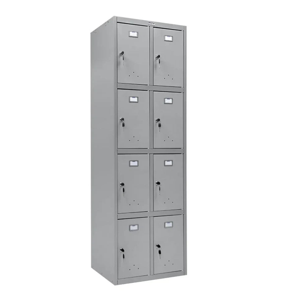Шкаф металлический с дверцами и замком сигнальный серый