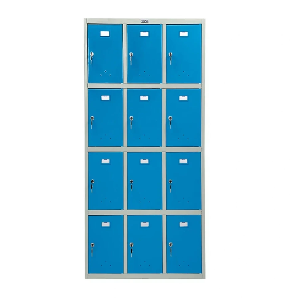 Шкаф металлический для сумок серый с голубым