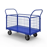 Тележка платформенная с сетчатыми бортами ТС 2 г/п 450 кг, 900x600 мм, колеса черная резина 160 мм