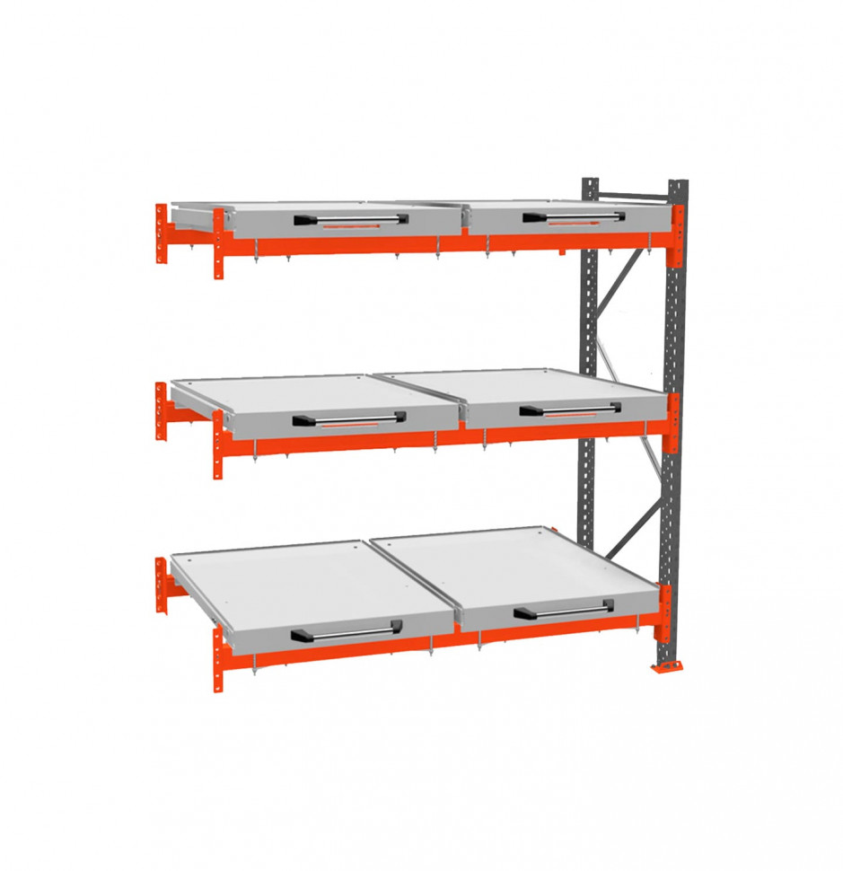 Стеллаж с выкатными платформами ДиКом 2500х1800х1000 на 3 яруса доп. секция П-90