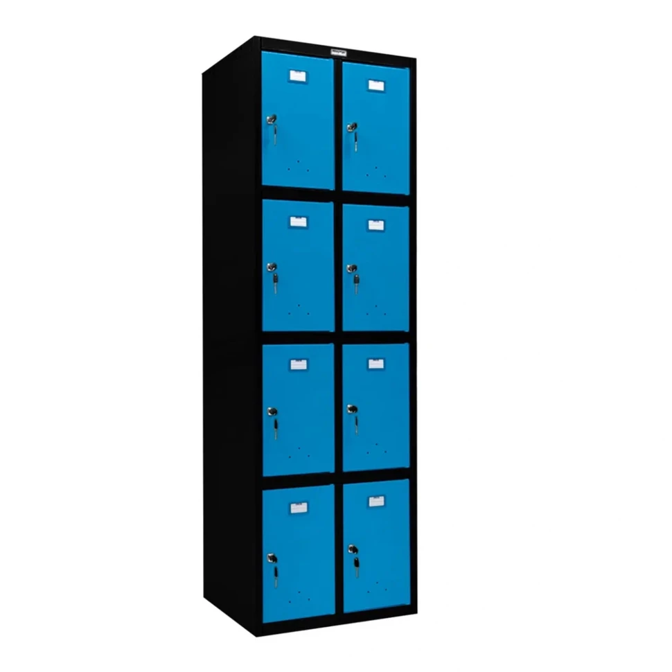 Шкаф металлический для личных вещей черный с голубым