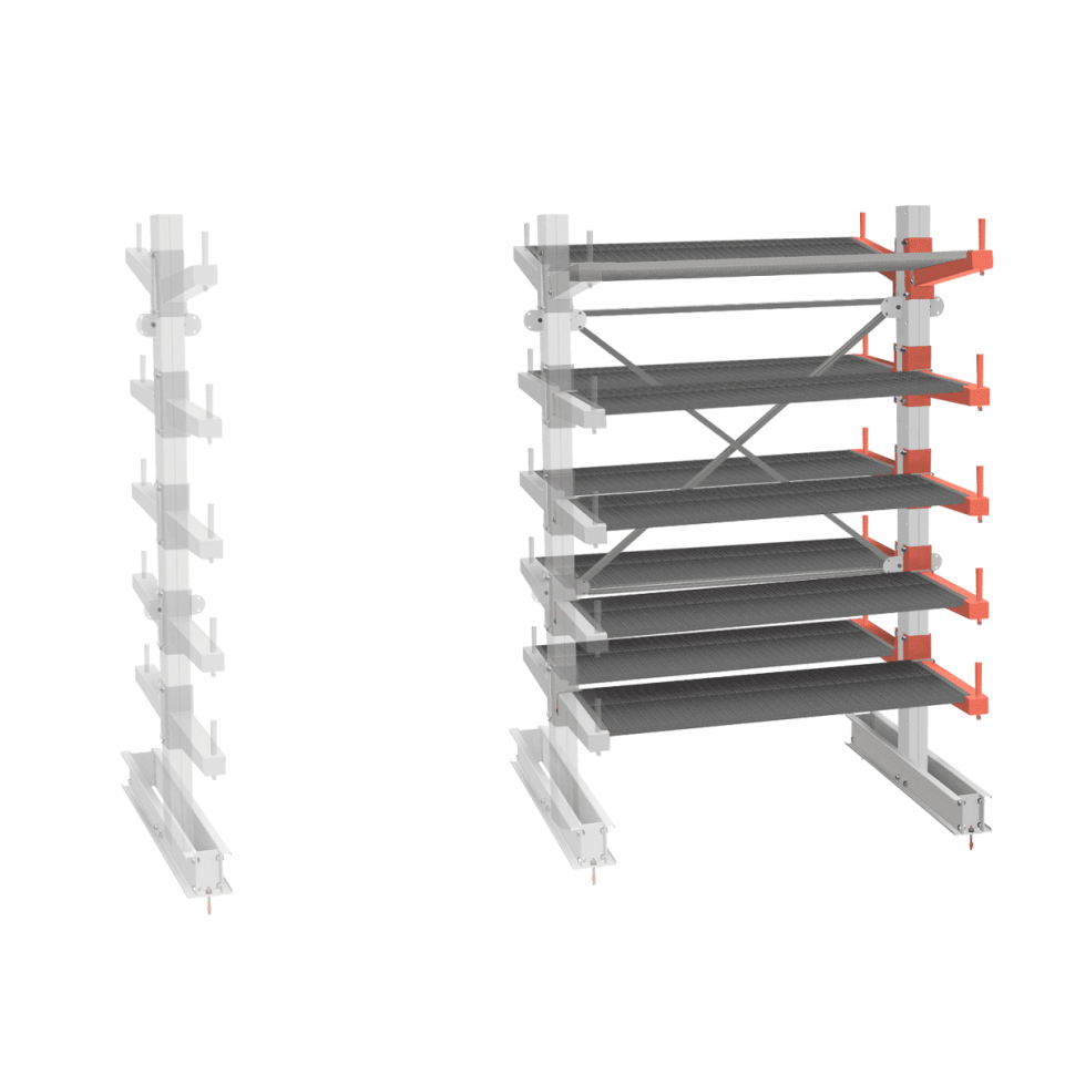 Стеллаж консольный СТ-062 2450х1660х1400 5 ярусов +ОН двухсторонний, доп. секция Стеллаж консольный СТ-062 2450х1660х1400 5 ярусов +ОН двухсторонний, доп. секция