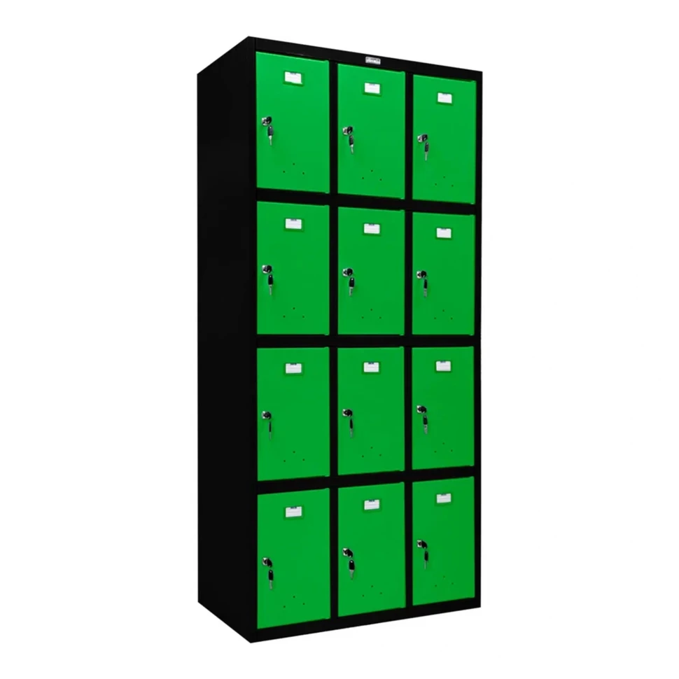 Шкаф металлический для сумок черный с зеленым