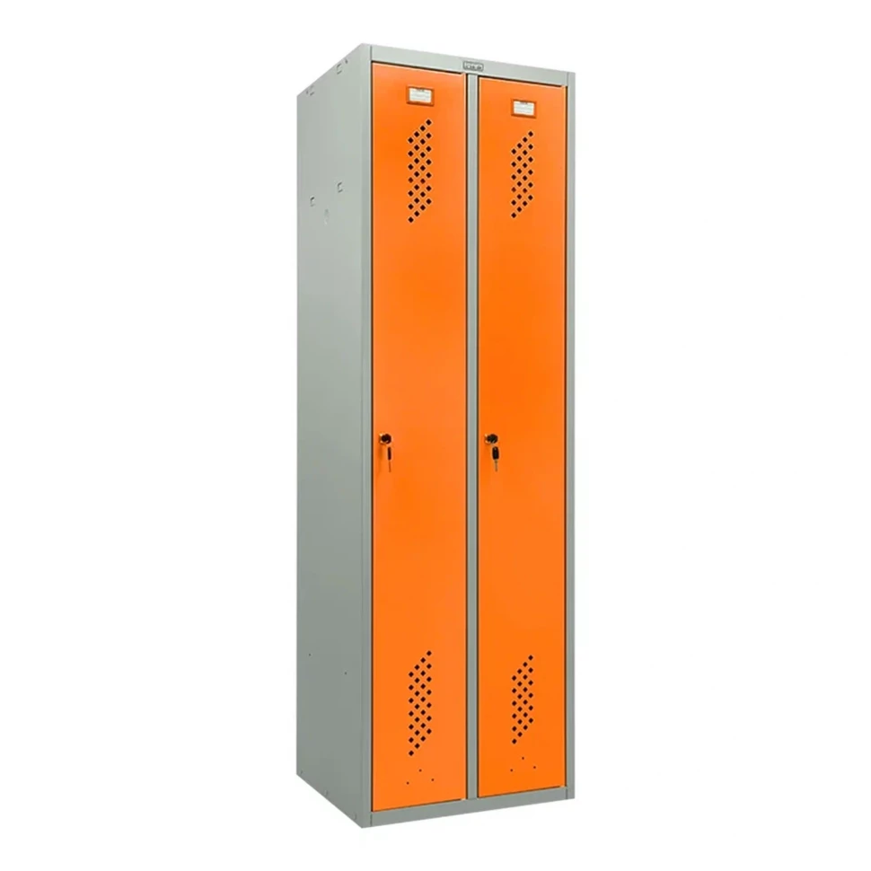 Шкаф металлический двухдверный серый с оранжевым