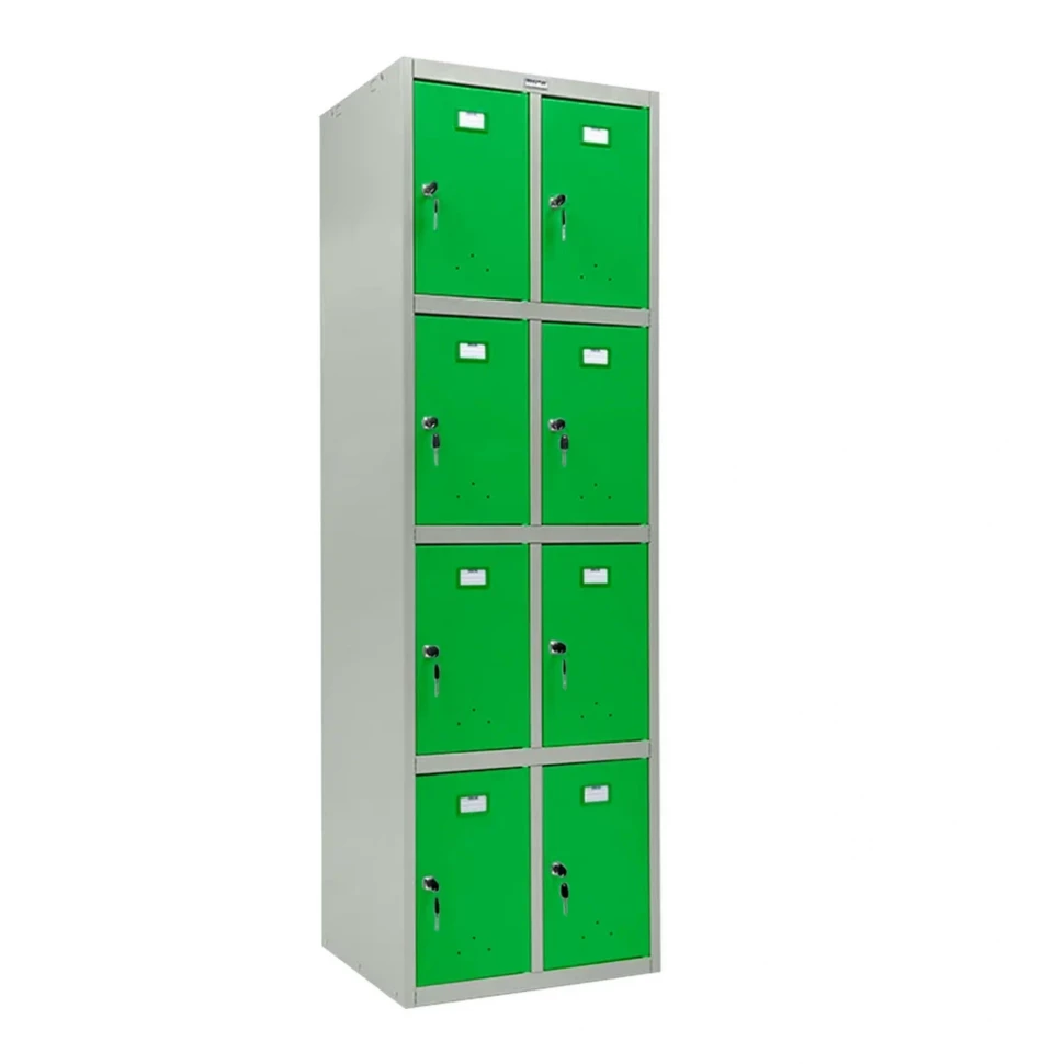 Шкаф металлический для личных вещей серый с зеленым