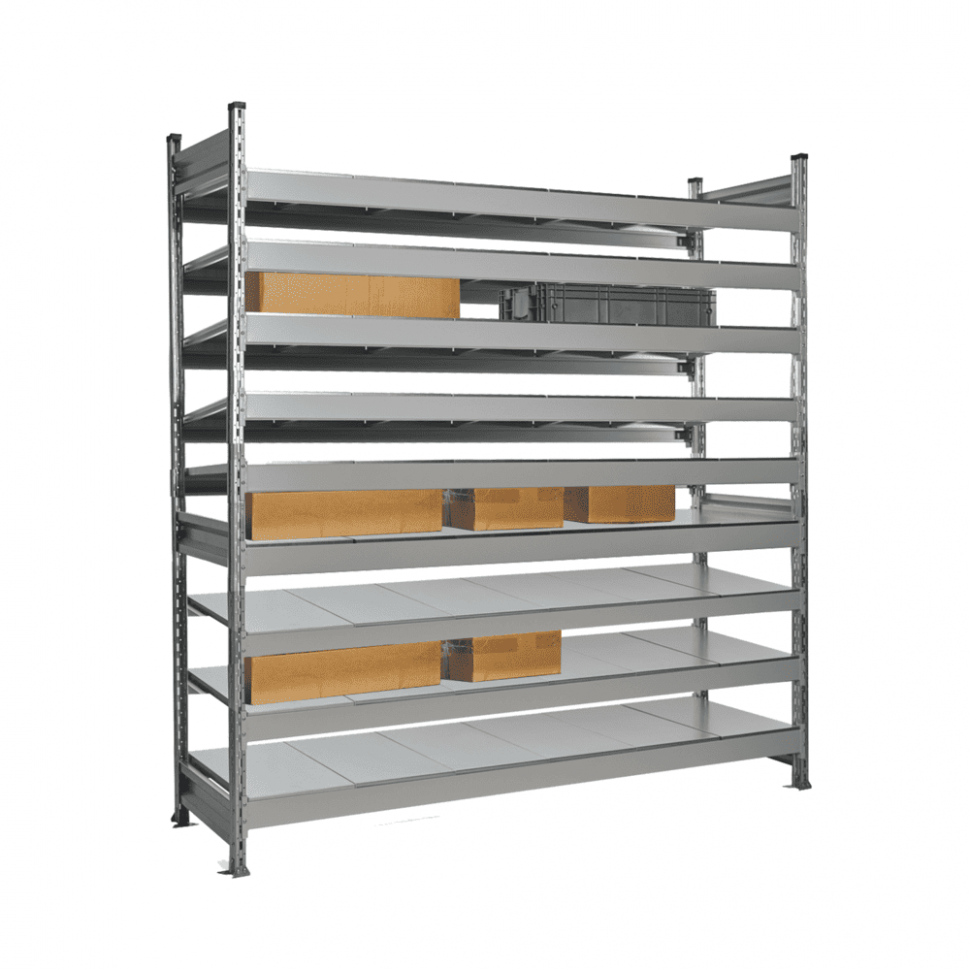 Стеллаж СТ-023 2000х1200х300 с 9 ярусами (рамы и настил - цинк)