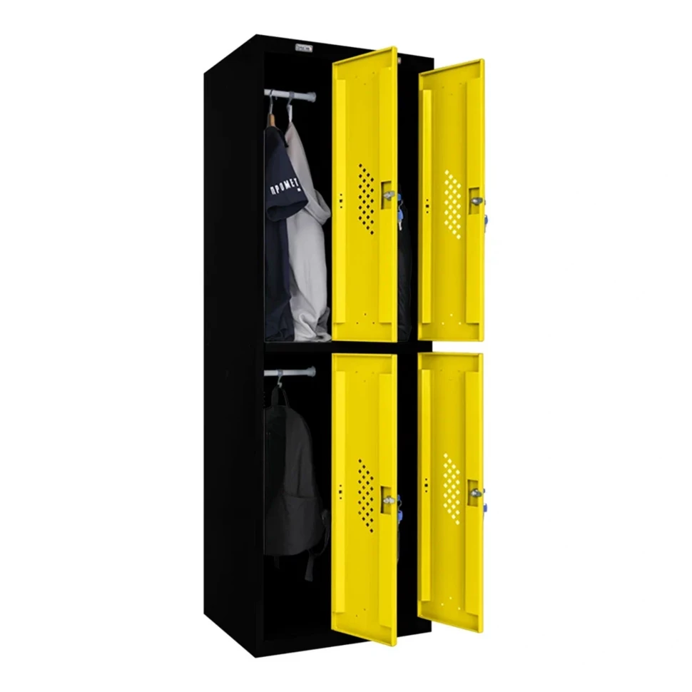 Шкаф металлический четырехдверный черный с желтым