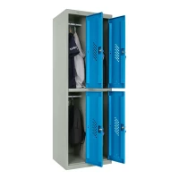 Шкаф металлический четырехдверный серый с голубым