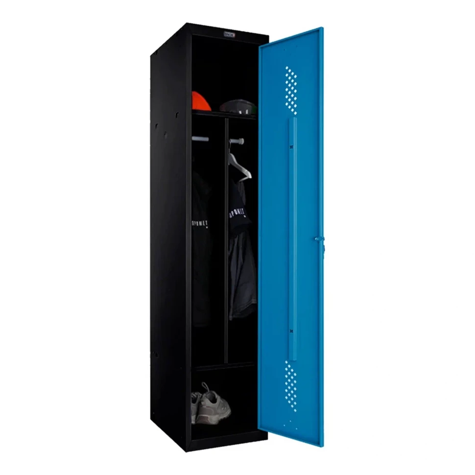 Шкаф металлический однодверный черный с голубым