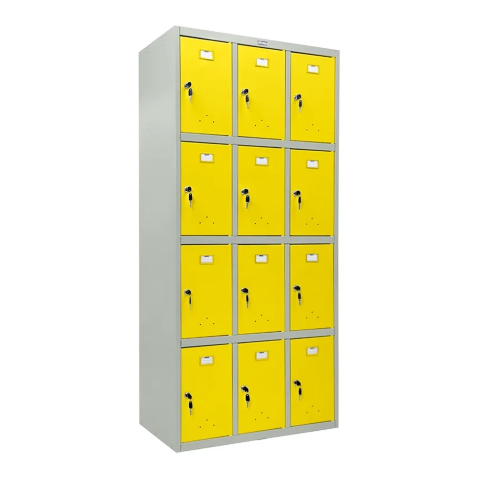 Шкаф металлический для сумок серый с желтым