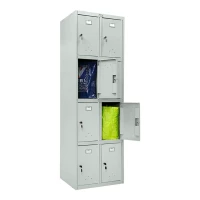 Шкаф металлический с дверцами и замком светло-серый