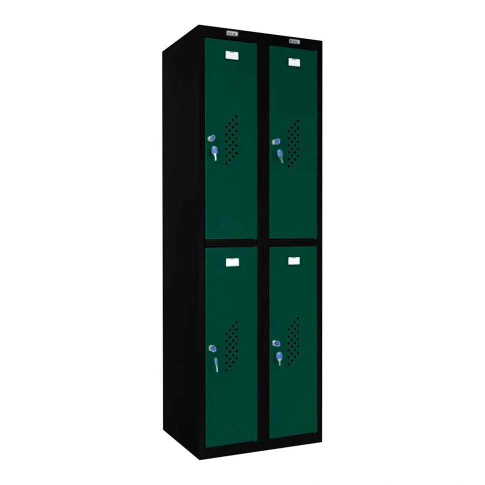 Шкаф металлический четырехдверный черный с темно-зеленым