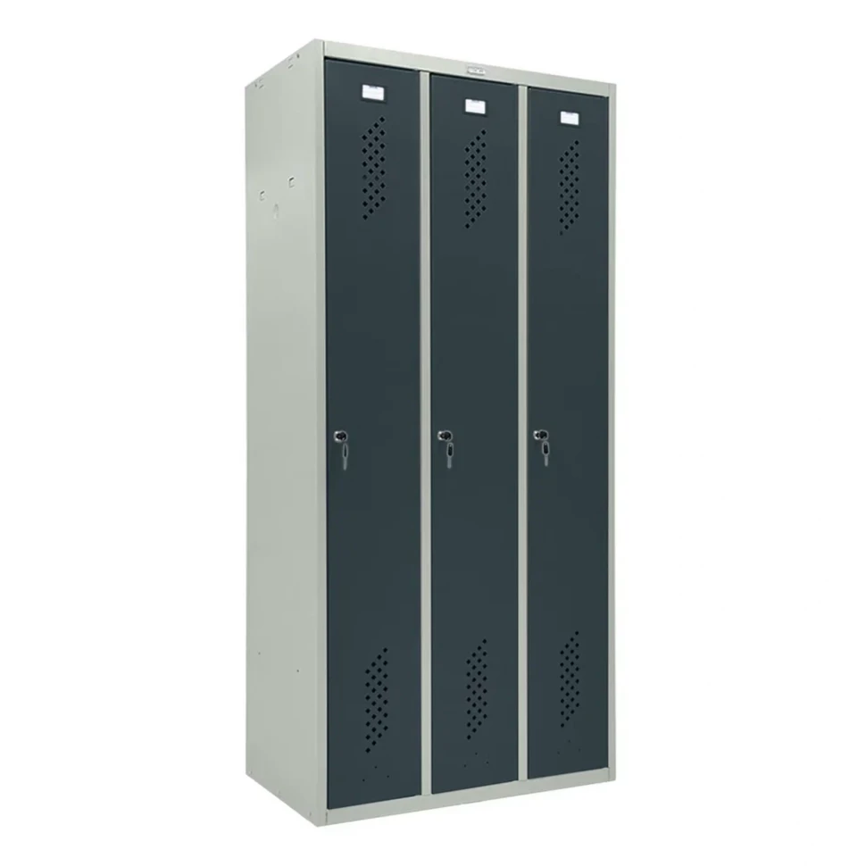 Шкаф металлический трехдверный серый с графитом