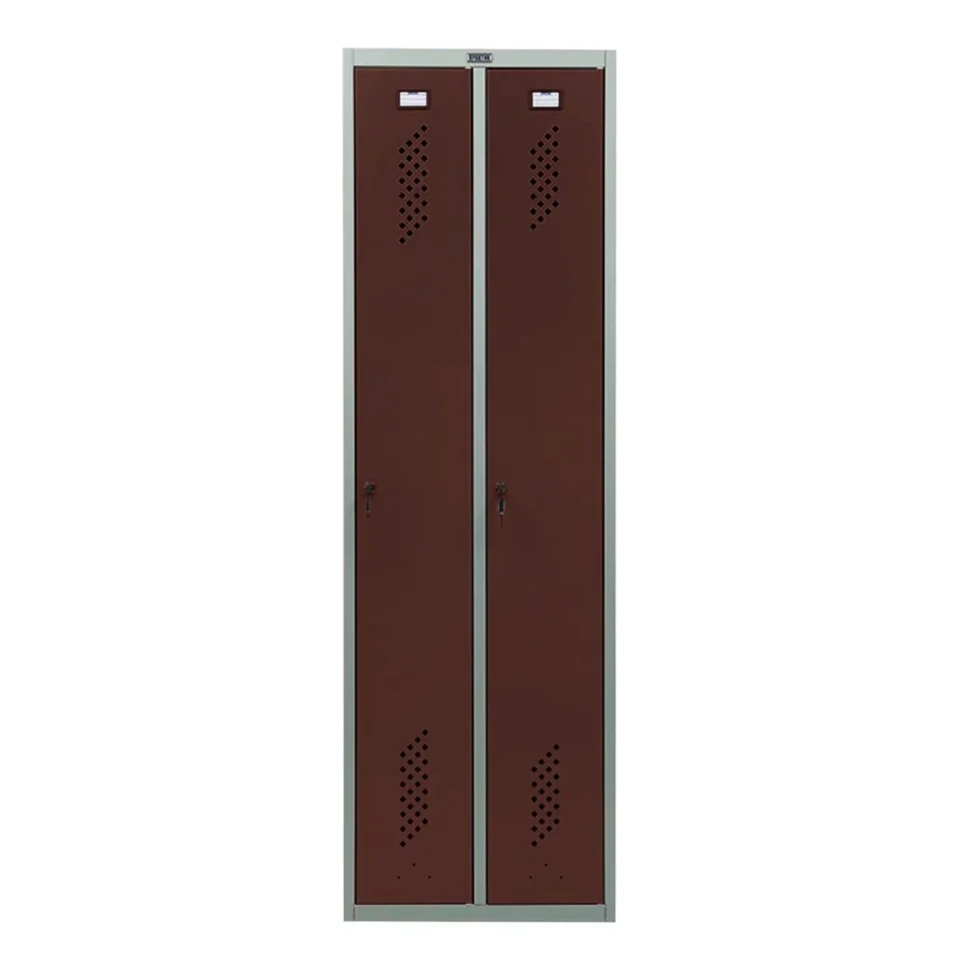 Шкаф металлический двухдверный серый с коричневым