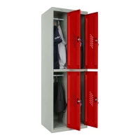 Шкаф металлический четырехдверный серый с красным