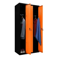 Шкаф металлический трехдверный черный с оранжевым