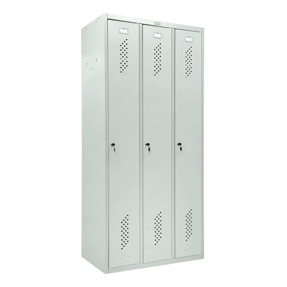 Шкаф металлический трехсекционный светло-серый