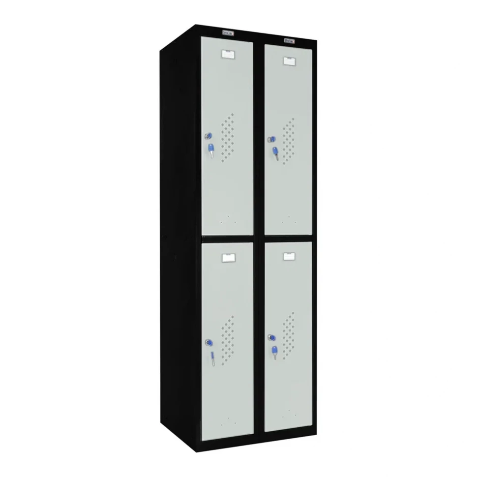 Шкаф металлический четырехдверный черный со светло-серым