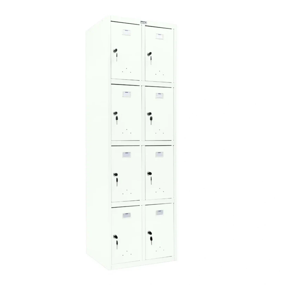 Шкаф металлический с дверцами и замком белый