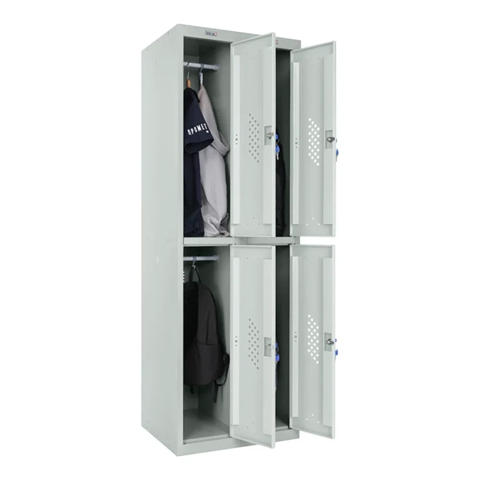 Шкаф металлический четырехсекционный светло-серый