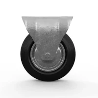 Колесная опора промышленная неповоротная (шинка - черная литая резина, обод - оцинкованная сталь, в оси - роликовый подшипник) d200