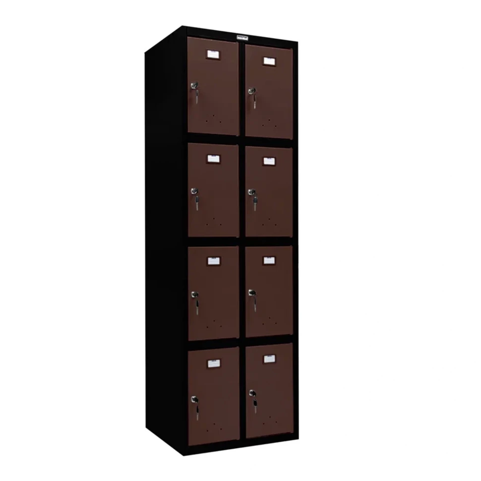 Шкаф металлический для личных вещей черный с коричневым