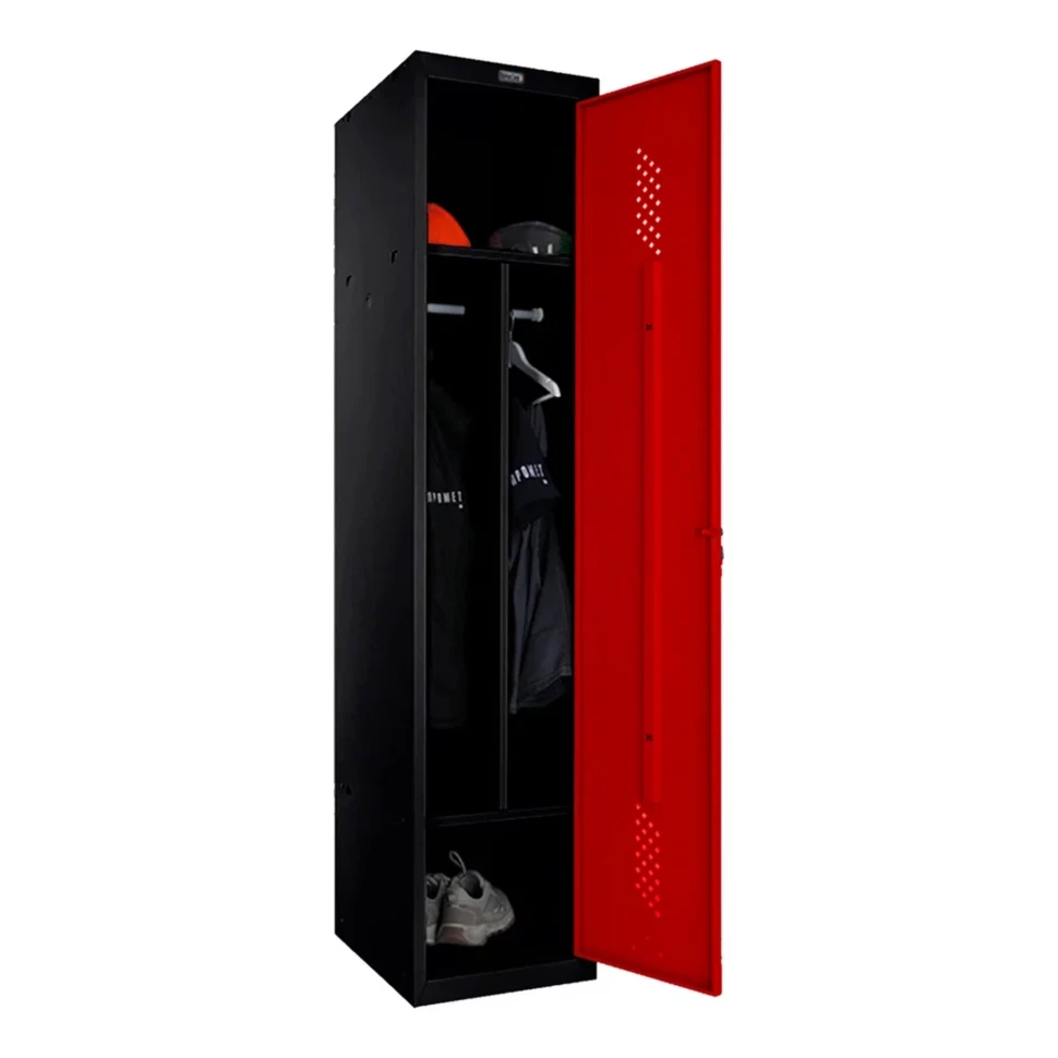 Шкаф металлический однодверный черный с красным
