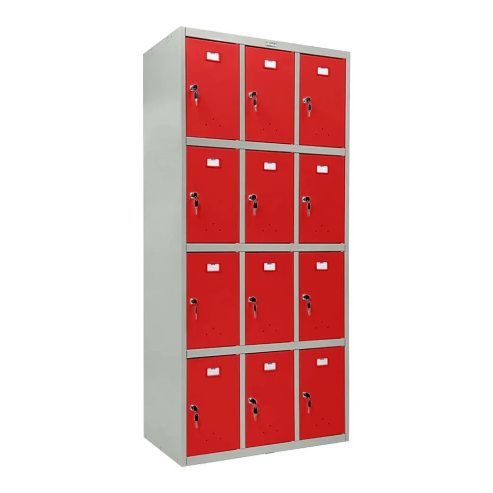 Шкаф металлический для сумок серый с красным