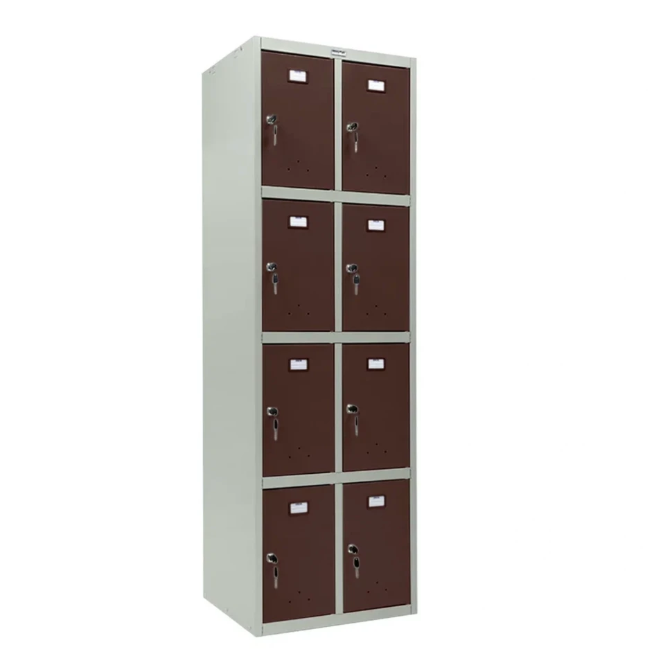 Шкаф металлический для личных вещей серый с коричневым